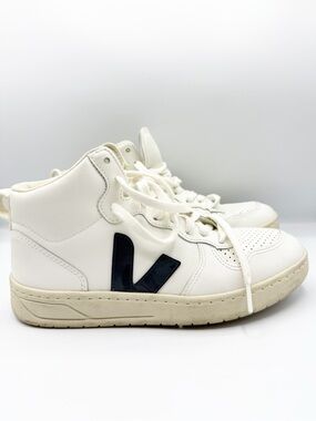 Veja Womens Leather White & Black High Top Sneakers Size 7